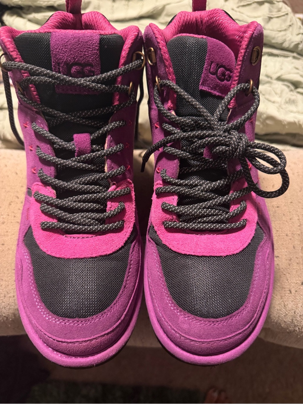 UGG Women's Bright Pink and Charcoal Lace-Up Boots